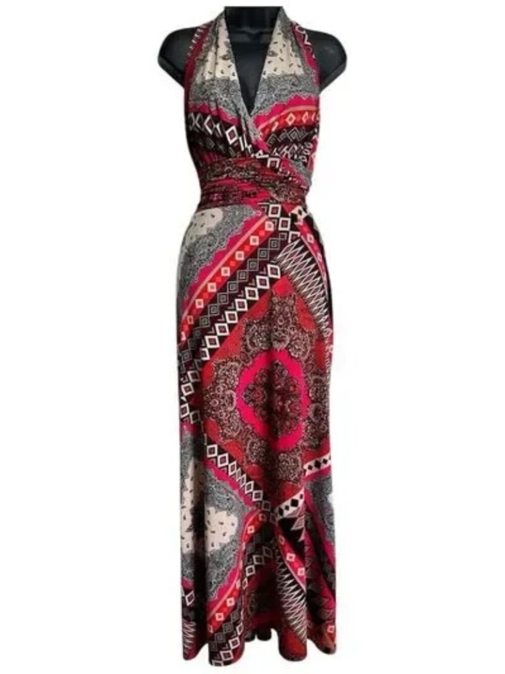 Nine West Women's Multicolor Geometric Halter Maxi Dress Size 8 Summer Casual